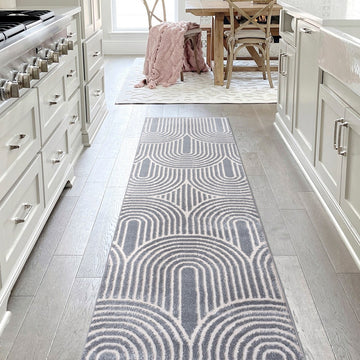 Pastel MidCentury Art Deco Striped Arches Two-Tone High-Low Area Rug